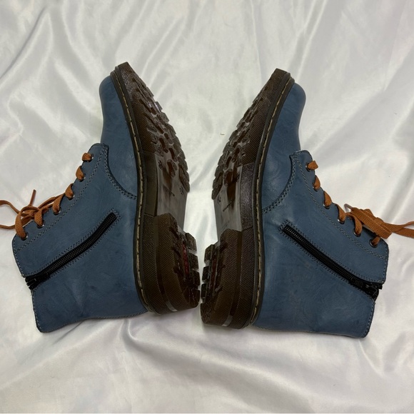 Rieker 78240 Paris Lace Up Synthetic Leather Ankle Boots Doc Style Combat Blue - Picture 5 of 9